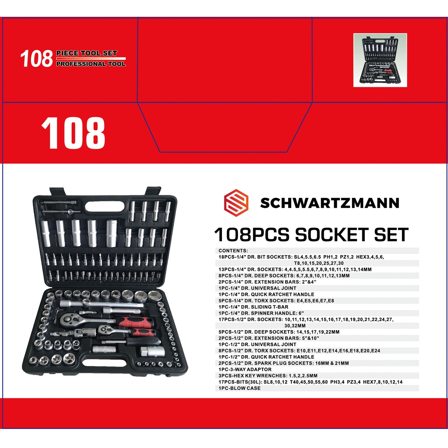 108-delige handgereedschapset